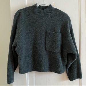 & Other Stories Boxy Cropped Green Mockneck with Pocket